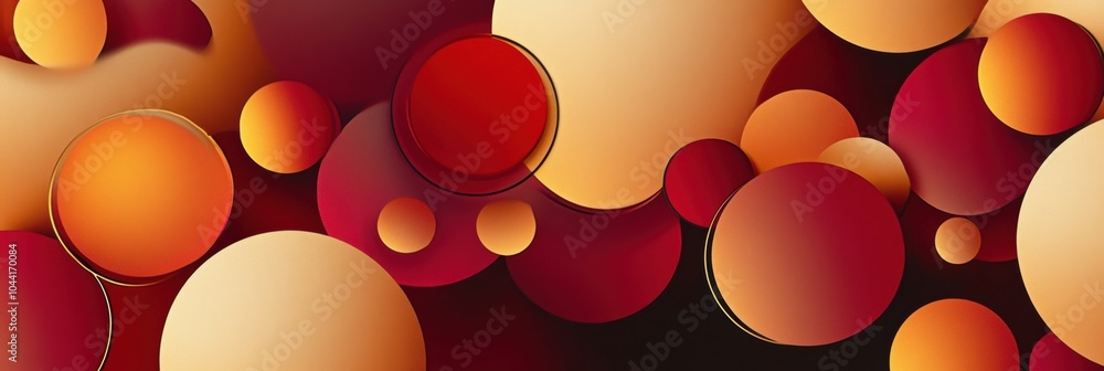 Poster abstract spots in red and gold form circles that mimic christmas ornaments, enhancing the joyful spi