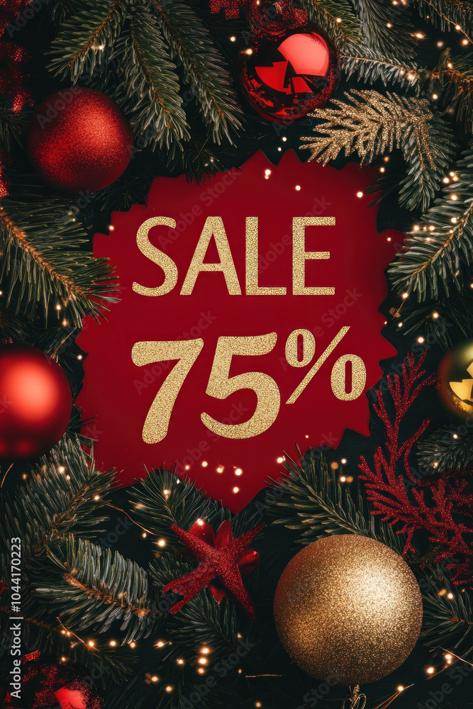 Sticker Christmas background with sign 75% sale.  