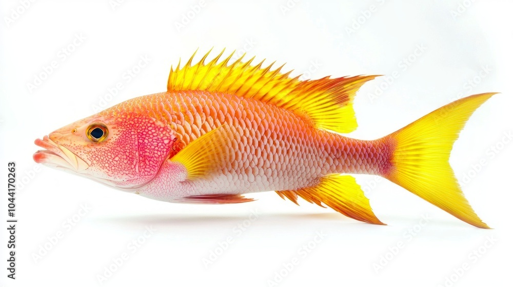 Poster depiction features a vibrant hogfish with vivid colors and unique patterns highlighting its physical