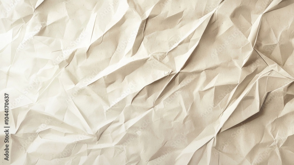 Poster crumpled paper texture in white and beige, creating a vintage and grunge background with intricate p