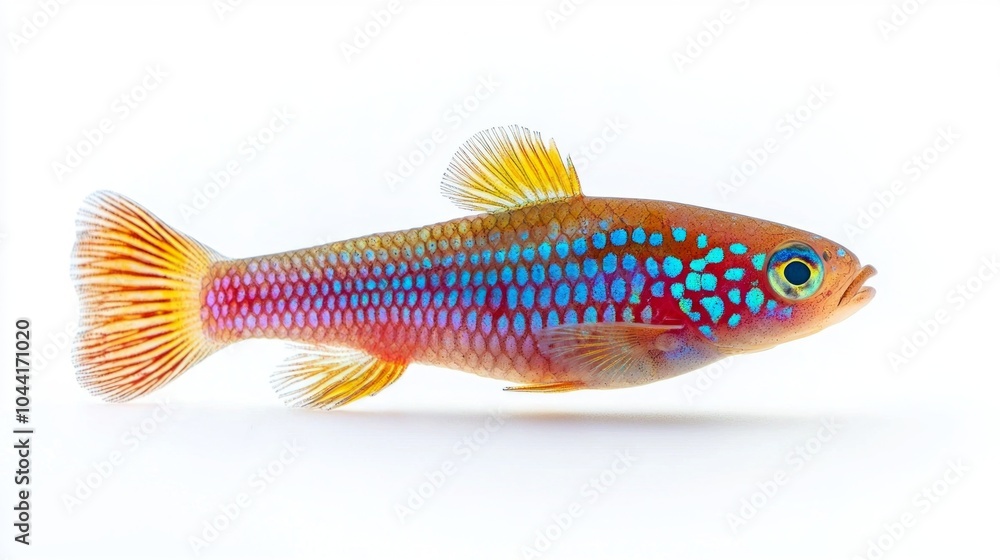 Poster killifish glides effortlessly through the water displaying its vivid colors and striking patterns. t