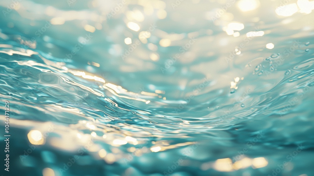 Poster light is reflecting on the surface of wavy, clean water creating a pattern of bokeh and reflections.