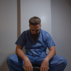 Fototapeta premium nurse dejected after a hard shift at work at the hospita