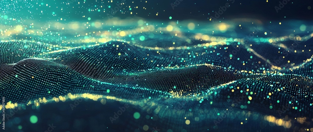 Poster in this modern illustration of a fast-paced technology concept, dots and lines create a dynamic, per