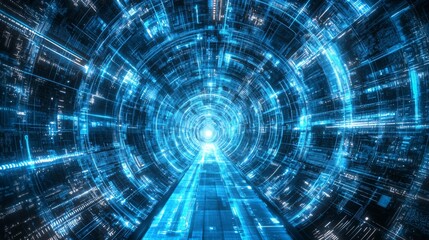 Fototapeta premium The detail of the fiber optic cable and the soft glow create a sense of cutting in this macro shot of connectors.