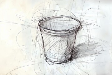 Abstract sketch of a disposable cup with dynamic lines on white background. Artistic concept for design and print.