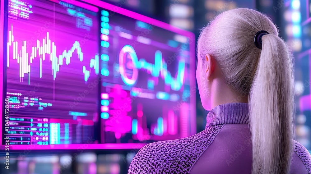 Poster data and graphs with a telecom analyst looking into revenue growth and network expansion.