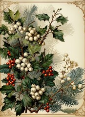 Fototapeta premium Vintage poster of a floral arrangement with wild berries and flowers