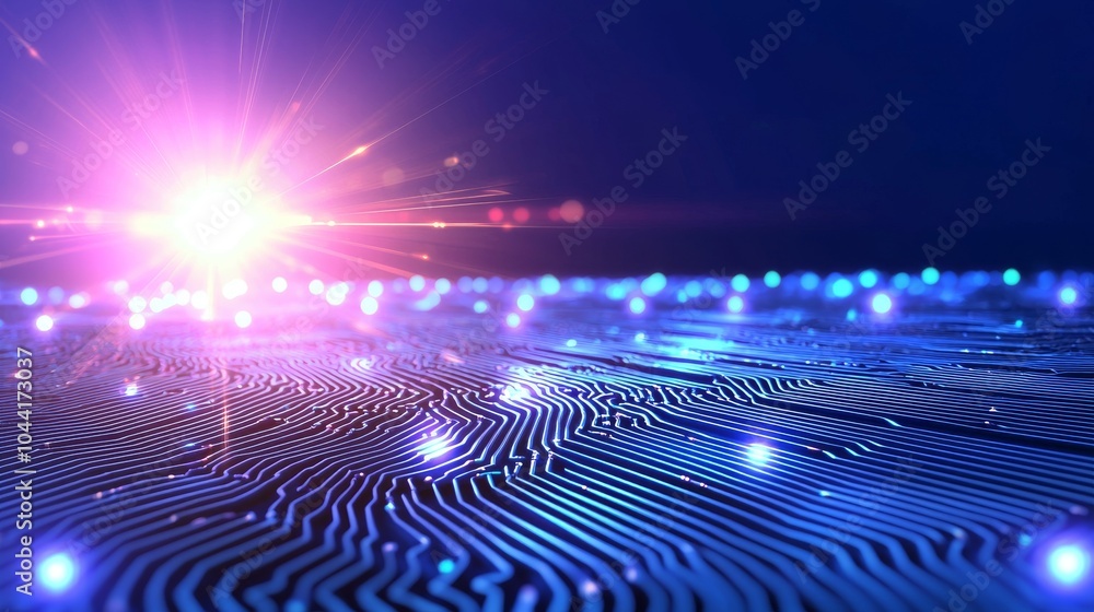 Poster abstract technology background with circuit board and blue lights for the concept of a digital commu