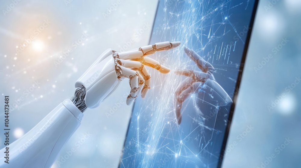 Aufkleber a robotic hand interacts with a digital interface, symbolizing technology and innovation.