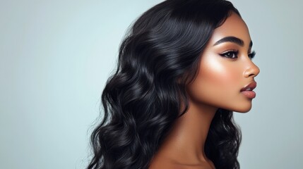 Fototapeta premium Profile Portrait of a Woman with Wavy Hair