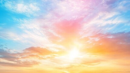 Fototapeta premium Its serene and dreamy setting is perfect for calming backgrounds created by soft pastel clouds illuminated by sunlight.