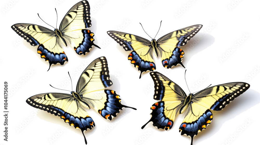 Poster yellow swallowtail butterflies on transparent background generative ai