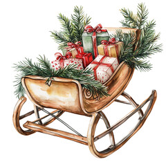 Christmas Sleigh Full of Gifts and Pine Branches (generative ai)
