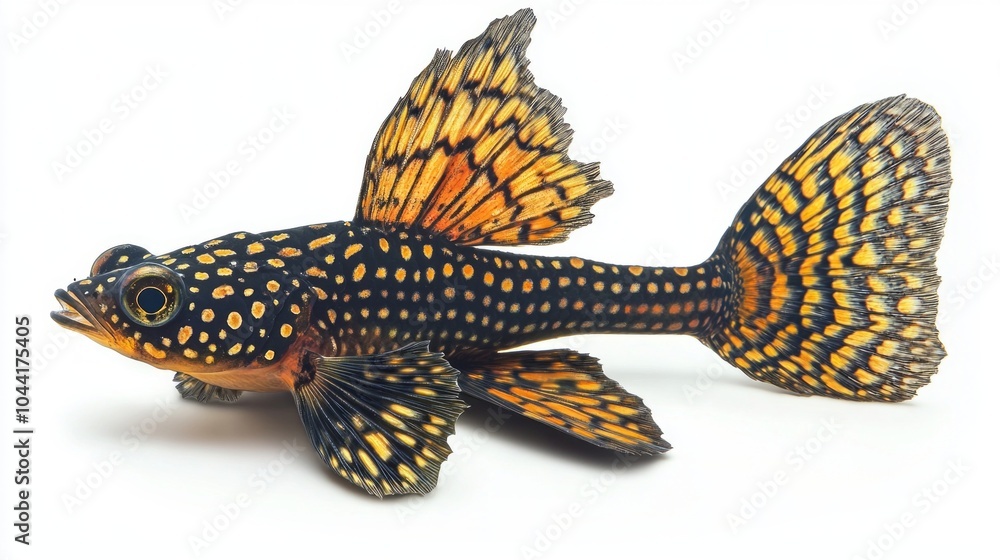 Poster captivating royal pleco is highlighted against a white background displaying its intricate coloratio