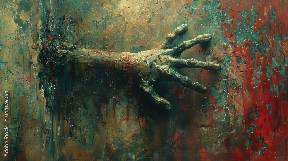 Poster the zombies outstretched hand seems to almost touch the wall emphasizing the futility of its attempt
