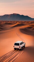 Obraz premium Desert safari expedition, vibrant colors, scenic routes, dynamic action, inviting