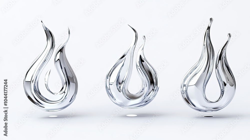 Aufkleber chrome flame shapes reflecting light in liquid mercury surface generative ai