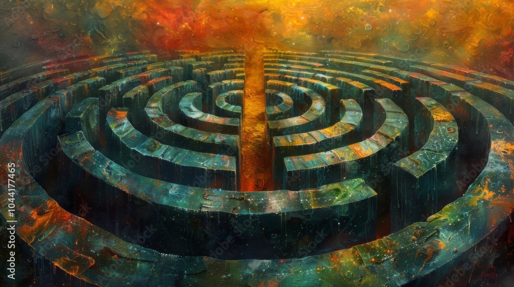 Poster a maze filled with obstacles and challenges mirroring the struggles and hurdles faced throughout the