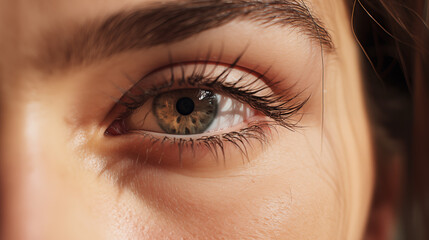 Obraz premium Girl's eye. Eye close-up. Beautiful female eyes. Eye makeup. Woman portrait. Amazing looking. Vision
