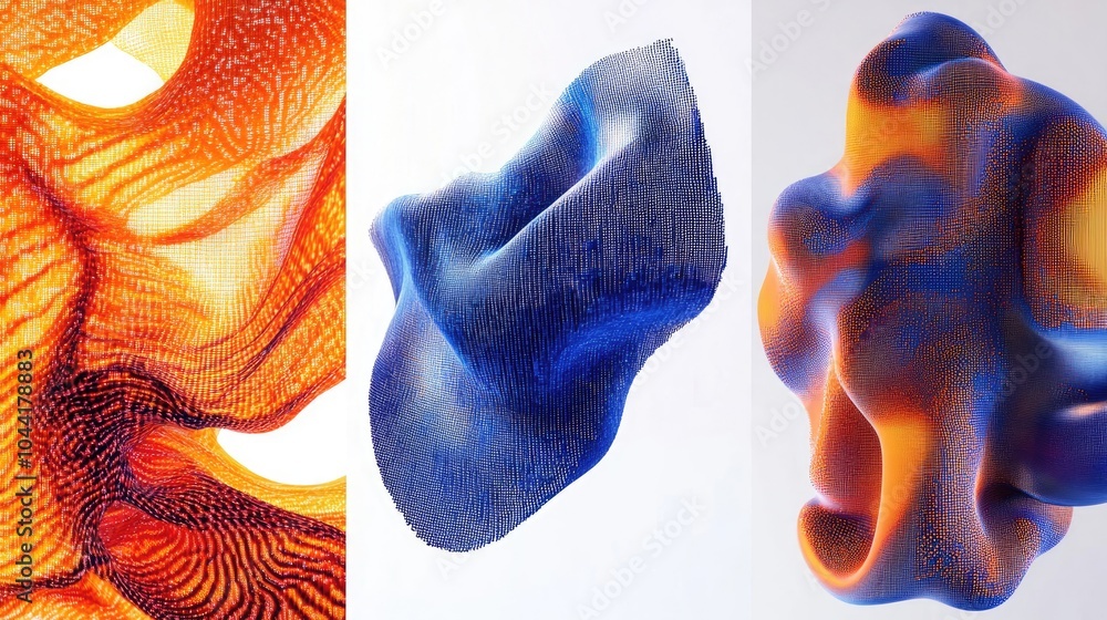 Poster blue and orange pixel patterns with captivating textures generative ai