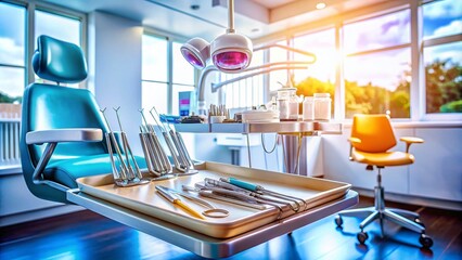 Naklejka premium Dentist Tools and Equipment in a Modern Dental Office Setting for Patients' Care