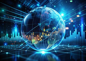 Fototapeta premium Digital Sphere with Business Data Flow - Low Light Background Animation for Financial Analysis