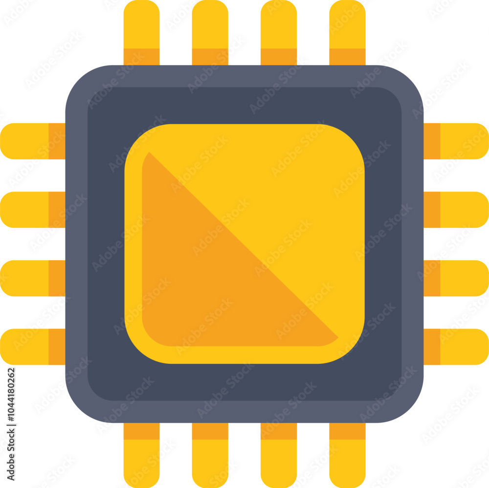 Poster microchip processing data, with gold contacts connecting it to a circuit board