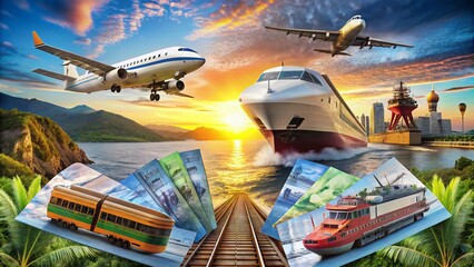 Diverse Transportation Tickets for Airplanes, Trains, Ships, and Buses for Travel Enthusiasts and Planners
