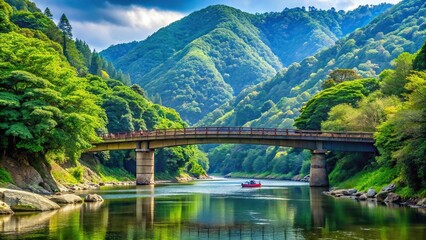 Obraz premium Scenic view of Shimanto River from a Yakatabune boat