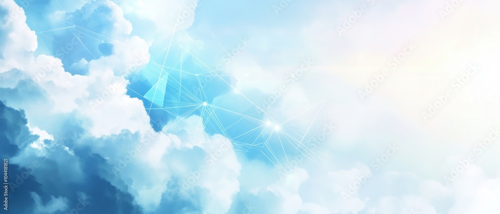Poster background banner of cloud technology with light blue color and white clouds on the right side digit