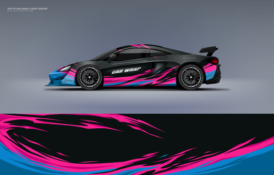 super car branding with racing wrap decal or livery simple black and simple pink . Abstract racing graphics Editable vector template