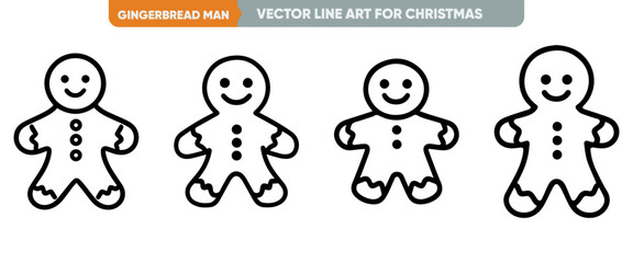 Naklejka premium Outline Icon Set of Gingerbread Man - Minimal Thin Line Web Icons Ideal for Christmas and New Year 