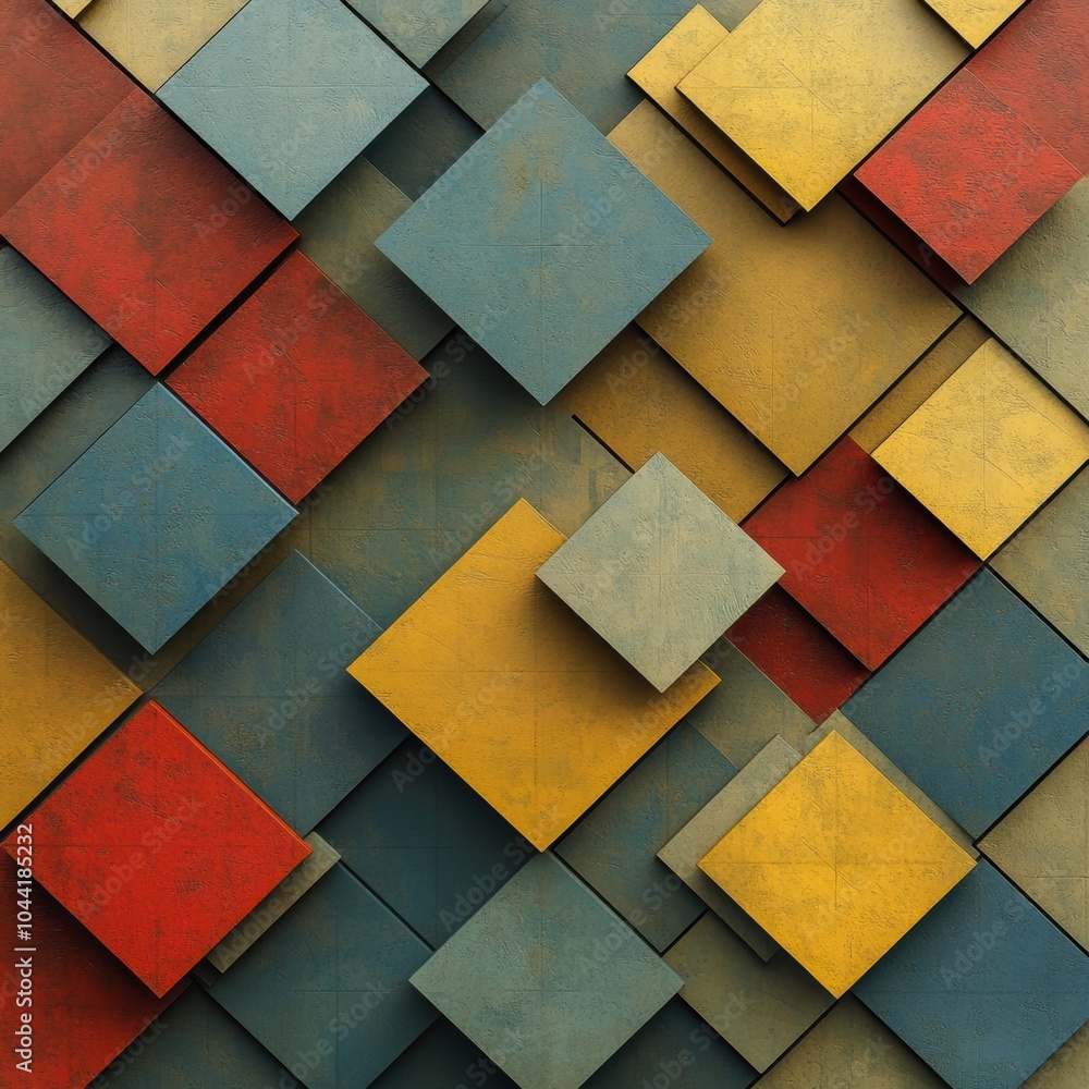 Aufkleber Intricate geometric forms combine, showcasing a blend of squares and rhombuses in rich, muted colors, creating a captivating visual effect. Generative AI