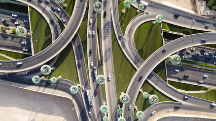 Riyadh City Saudi Arabia , Drone view of busy motorway The Green Field  KSA - Drones Photography