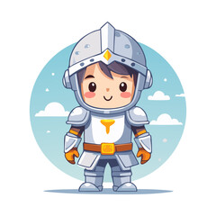 Ilustración linda y minimalista para un cuento de niños de un caballero con armadura