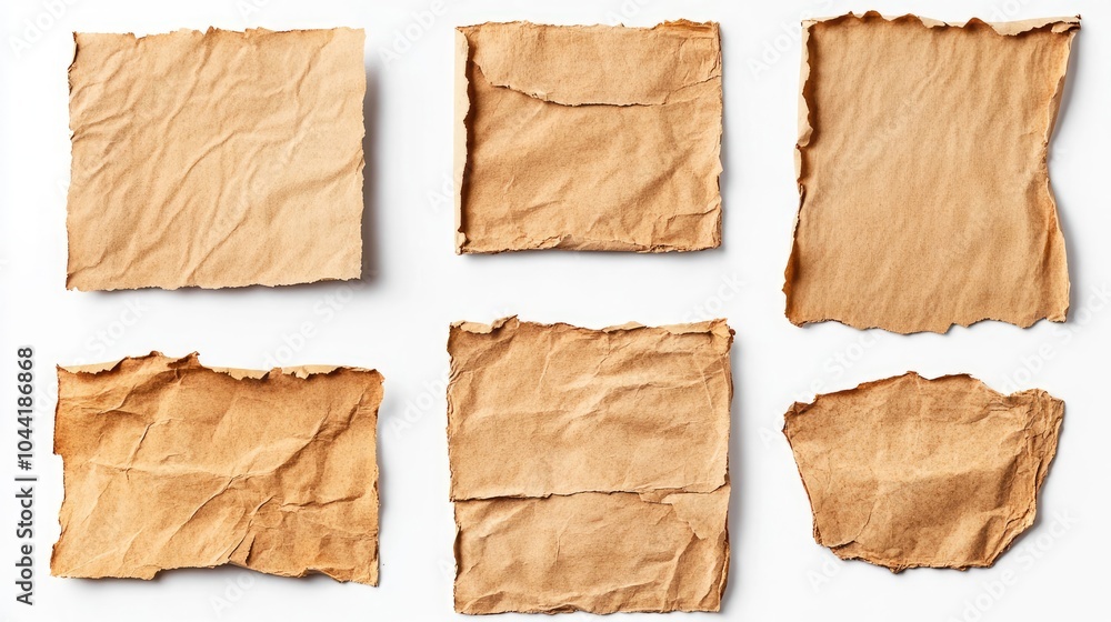 Poster torn and crumpled brown papers arranged in an artistic display generative ai