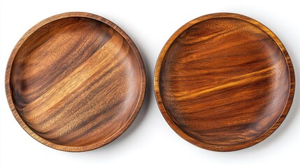 Handcrafted Round Wooden Plates Displayed on a Neutral Background Generative AI