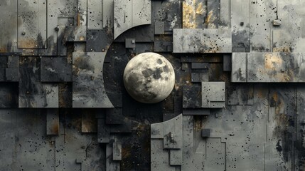 A black and white yin yang symbol surrounded by abstract geometric shapes symbolizing the balance of opposing forces and the interconnectedness of all things.