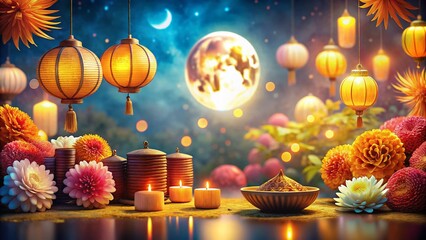 Enchanting Mid-Autumn Festival Background with Bokeh Effect for Celebrations and Traditions