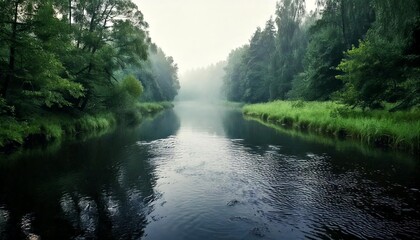 Fototapeta premium Serene River Surrounded by Lush Green Forest