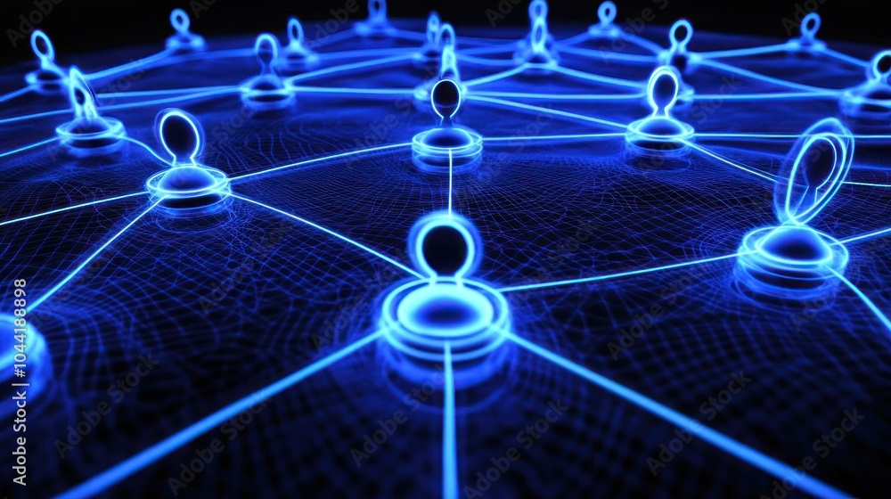 Aufkleber a digital network representation with glowing nodes and connections.