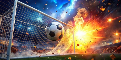 Fototapeta premium Exploding Football Goal Celebration with Dynamic Effects for Urban Sports Photography