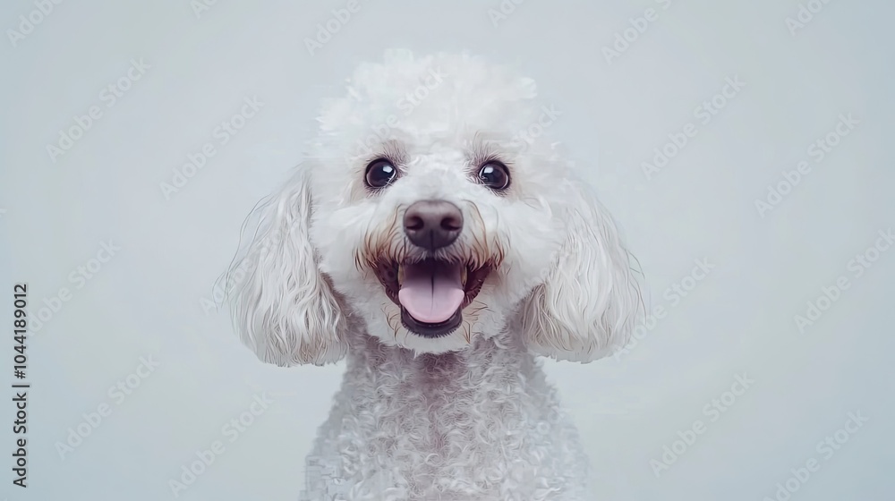 Poster happy young poodle with a joyful expression against a light background generative ai