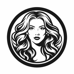 A simple round logo for a beauty salon with a beautiful girl with perfect hair.