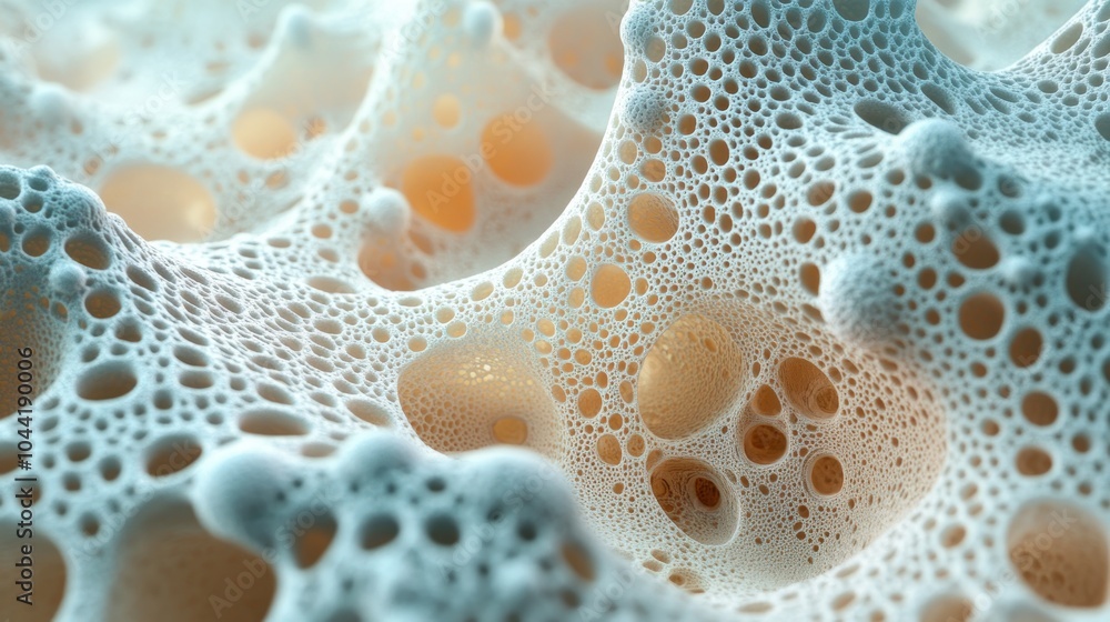 Poster close-up view of textured foam with intricate bubbles and organic shapes.