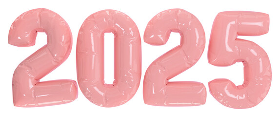 New Year 2025 design element. Isolated inflated glossy pink balloon numbers. 3D rendering.