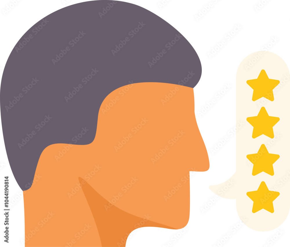 Poster man is giving a five star feedback rating in a speech bubble