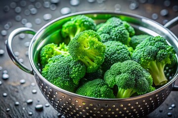 Fresh Broccoli Florets in Colander - Candid Photography of Raw Vegetables for Health and Cooking Inspiration