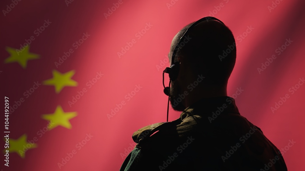 Poster military dispatcher working for chinese communist party providing informations for troops using head